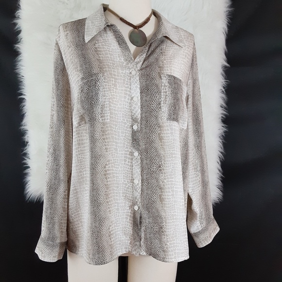 Studio Works Tops - Studio Works Grey Animal Print Blouse Size PXL